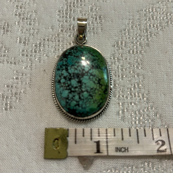 TIBETIAN  TURQUOISE NEW Sterling silver Tibetan turquoise pendant - Picture 6 of 9